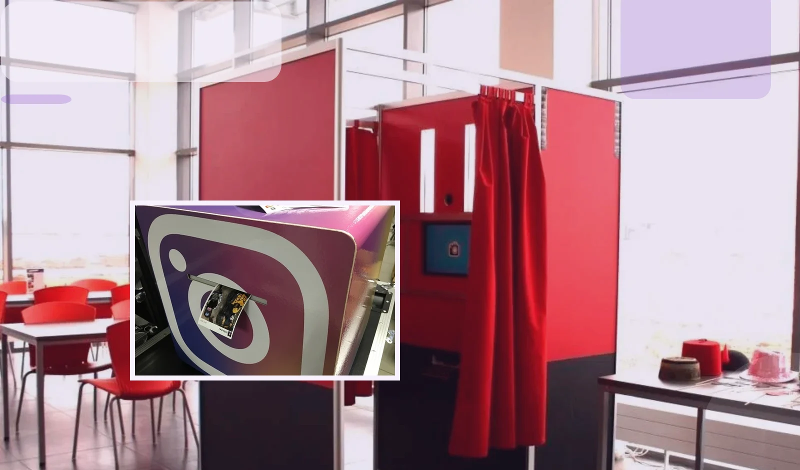 Red enclosed photo booth installed at a venue