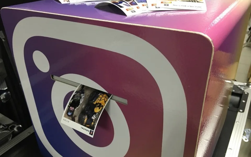 Branded printer cube prepared for event output